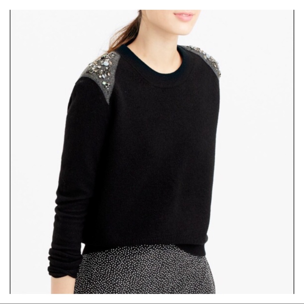 j. crew • black jeweled wool backzip sweater • s